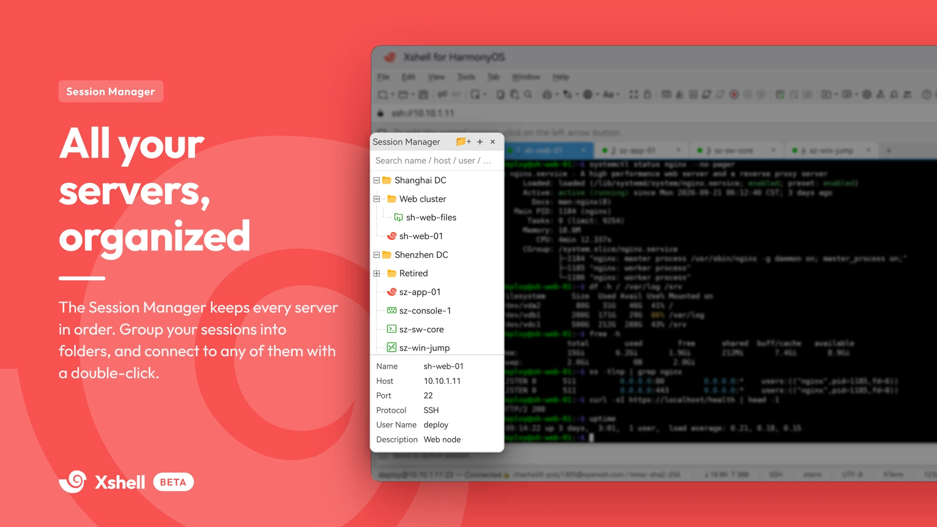 All your servers, organized in the Session Manager